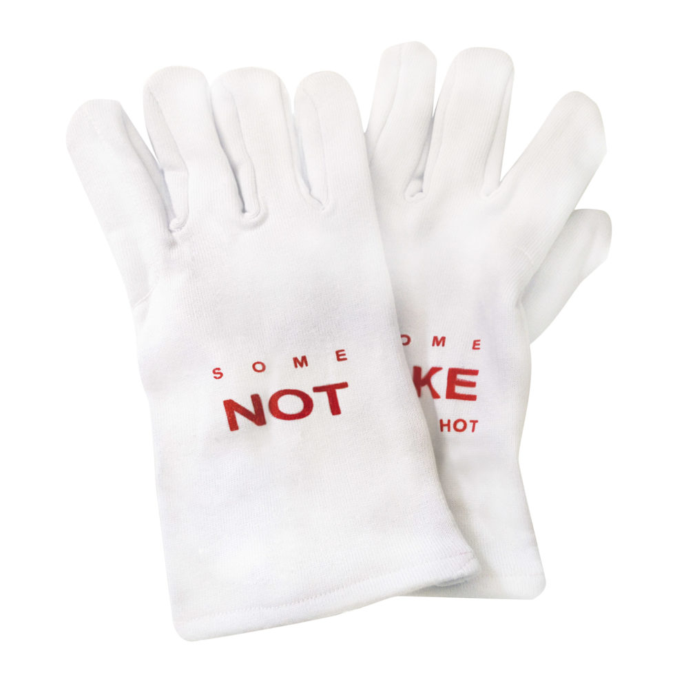 Kochhandschuh "Some like it hot some not" weiss/rot Kochhandschuh "Some like it hot some not" weiss/rot