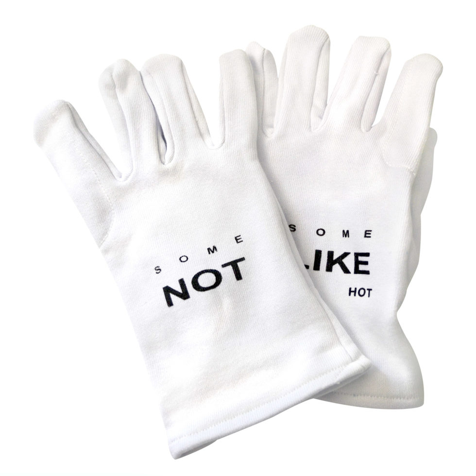 Kochhandschuh "Some like it hot some not" weiss/schwarz 